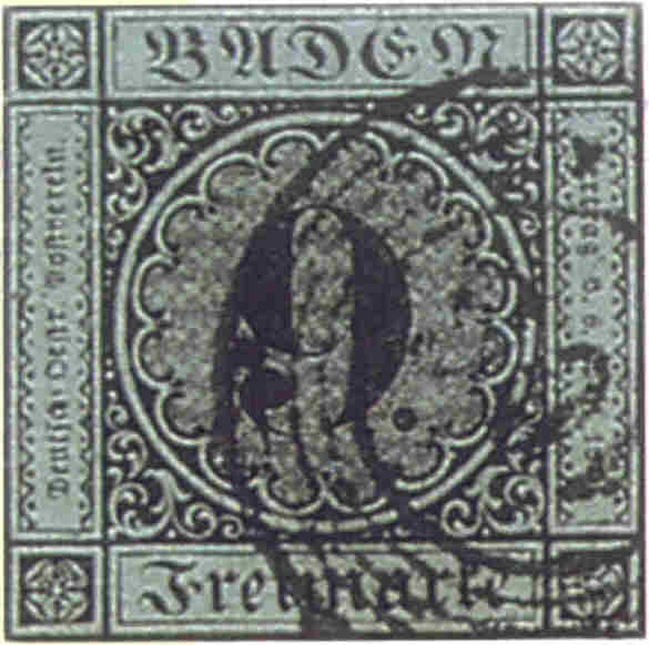 Baden 9 Kreuzer colour error stamp.