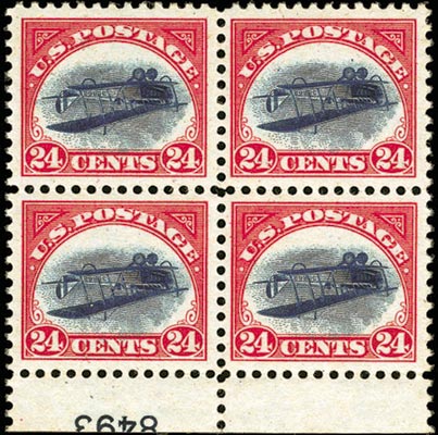 Inverted Jenny plate block.
