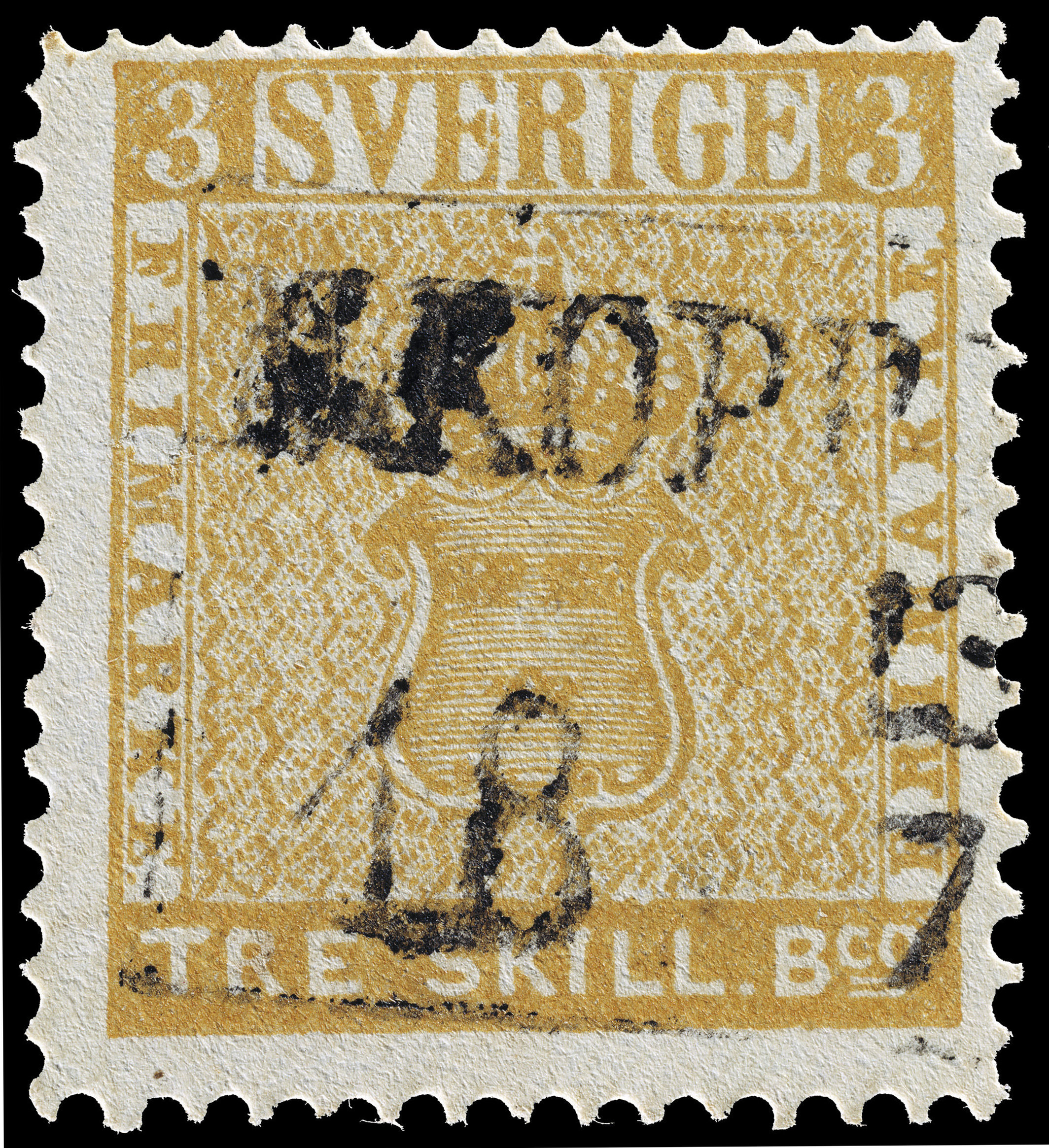 Sweden 1855 Treskilling Yellow colour error