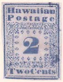 Hawaii 1851 two-cent blue Hawaiian Missionary stamp